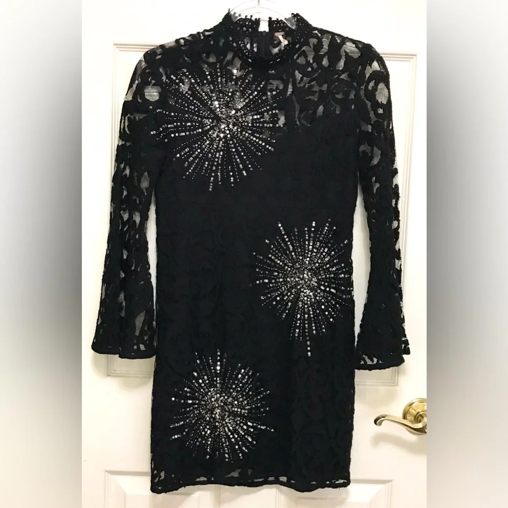 Free People North Star Lace Dress Black